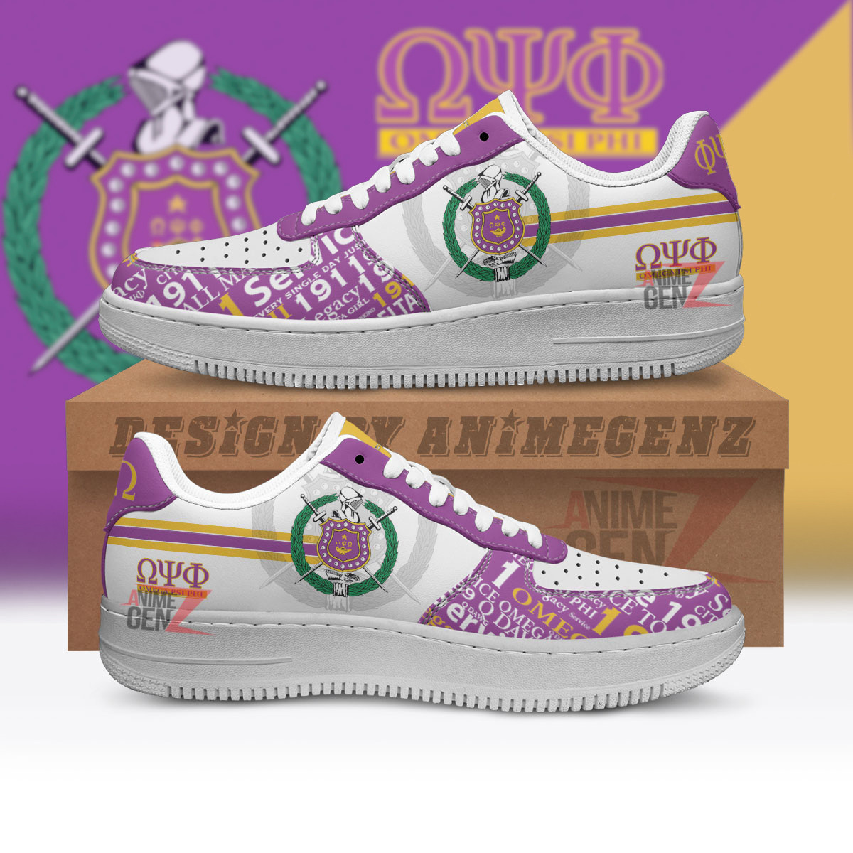 Omega Psi Phi Fraternities Air Force Sneakers Custom Shoes