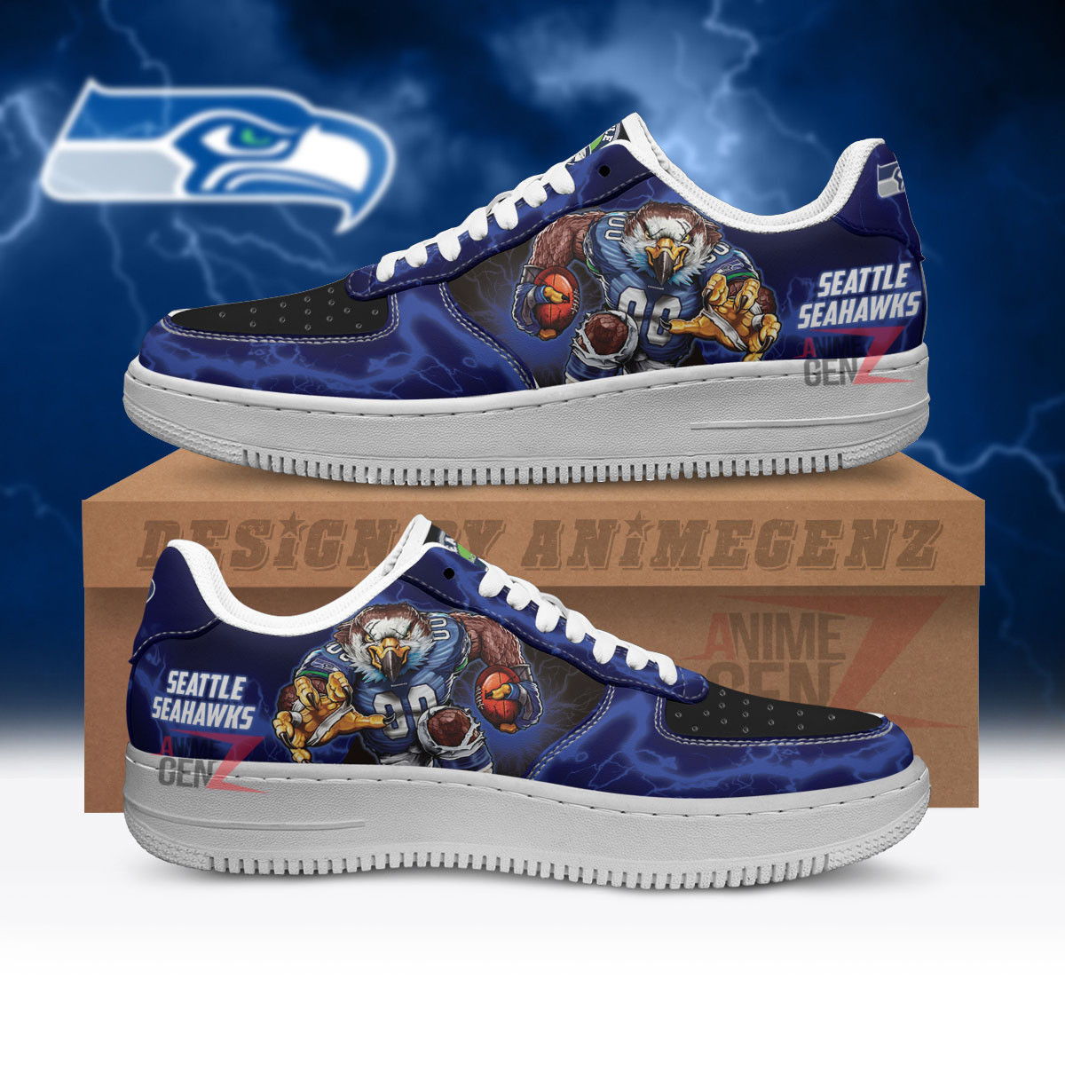 Seattle Seahawks Air Sneakers Mascot Thunder Style Custom NFL Sport Shoes
